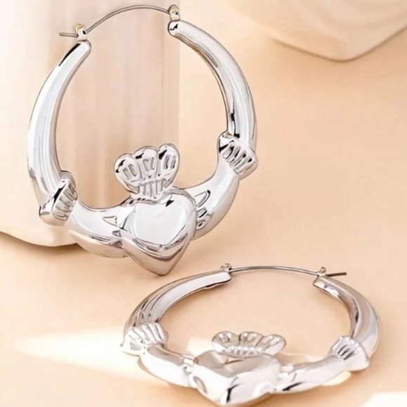 Big Chunky Claddagh Hoop Earrings Irish
